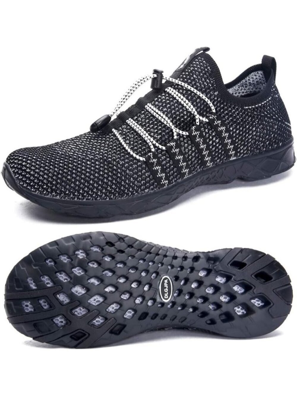 Men's Black Quick Drying Aqua Water Lace-Up Athletic Woven Solid Walking Sneaker